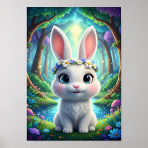 Cute Woodland Bunny Rabbit Flower Fantasy Poster