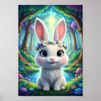 Cute Woodland Bunny Rabbit Flower Fantasy Poster