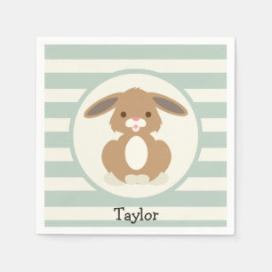 Cute Woodland Bunny Rabbit on Light Sage Green Napkin