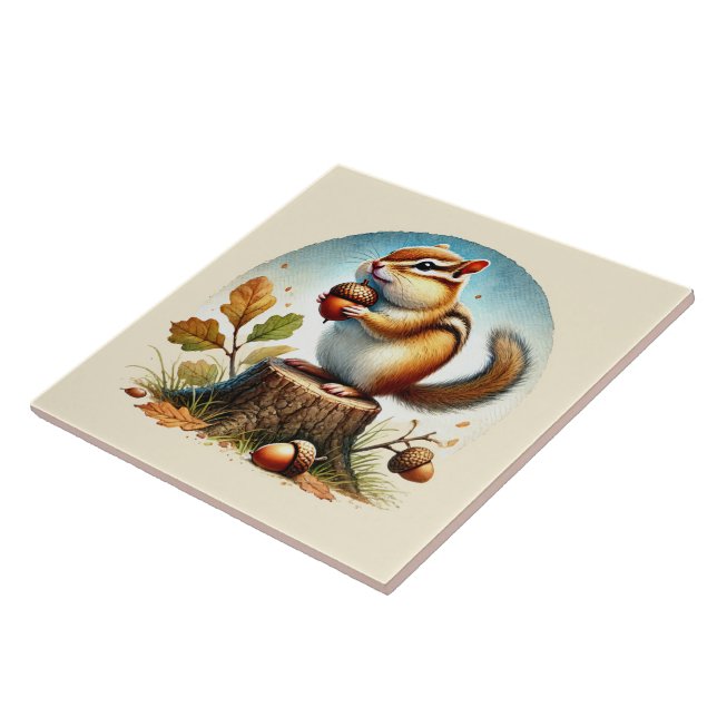 Cute woodland chipmunk lovers tile (Side)