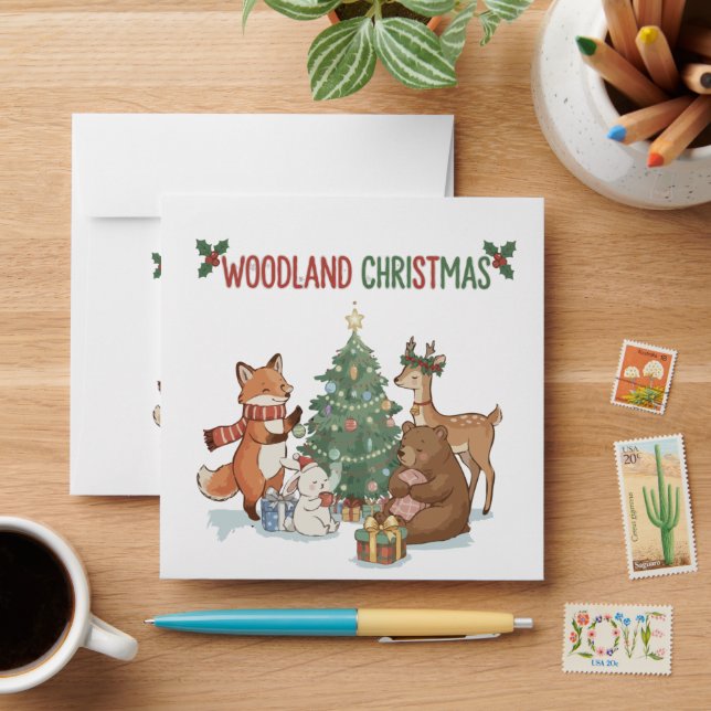 Cute Woodland Christmas Animals - Festive Forest  Envelope (Desk)