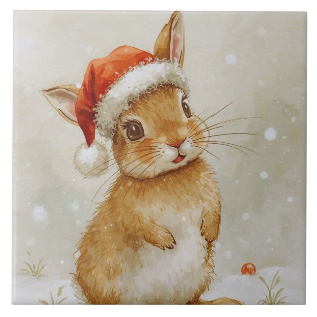 Cute Woodland Christmas Bunny  Tile (Front)