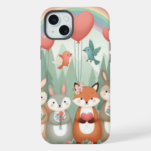 Cute Woodland Creature rainbow valentine's iPhone Case (Back)
