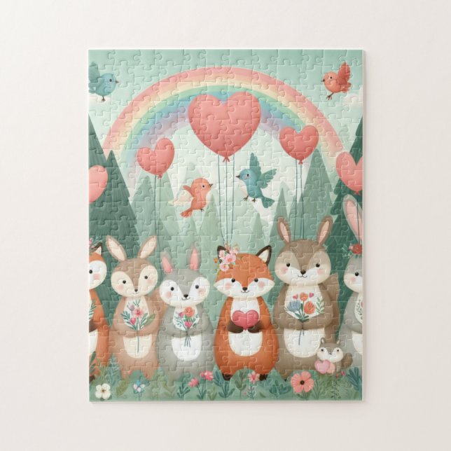 Cute Woodland Creature rainbow valentine's Jigsaw Puzzle (Vertical)