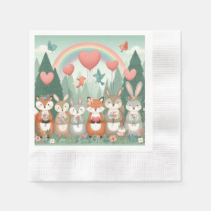 Cute Woodland Creature rainbow valentine's Napkin