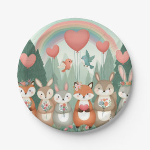Cute Woodland Creature rainbow valentine's Paper Plate