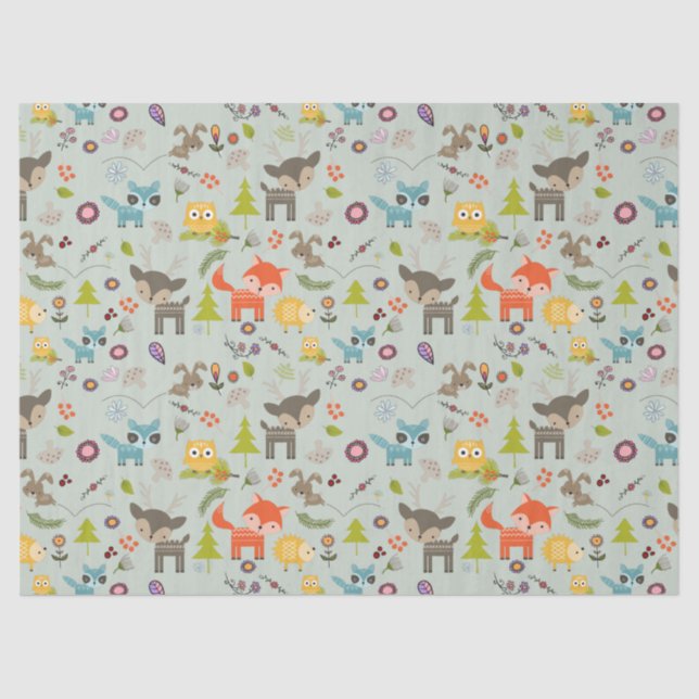 Cute Woodland Creatures Animal Pattern Tissue Paper (Front)