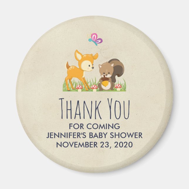 Cute Woodland Creatures Cartoon Thank You Magnet (Front)