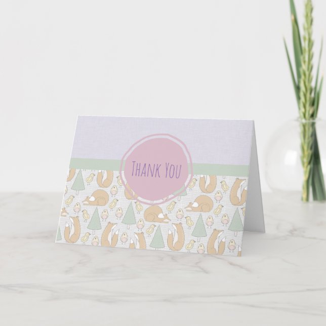 Cute Woodland Creatures Pattern Thank You Card (Front)