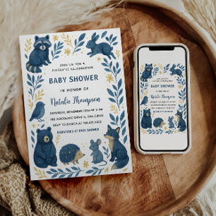 Cute Woodland Creatures Rustic Forest Baby Shower Invitation