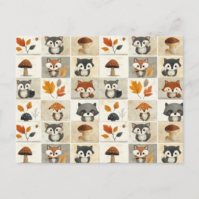 Cute Woodland Critters Pattern: Adorable Animals Postcard (Front)