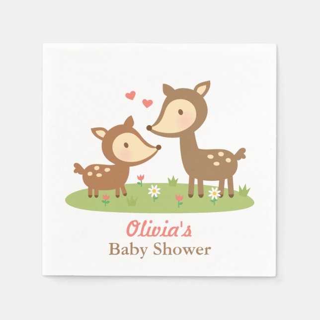 Cute Woodland Deer Baby Shower Party Supplies Napkin (Front)