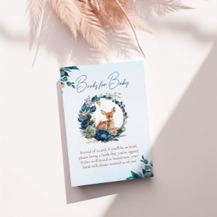 Cute Woodland Deer Blue Floral Books for Baby Enclosure Card