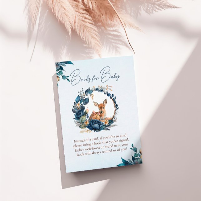 Cute Woodland Deer Blue Floral Books for Baby Enclosure Card (Creator Uploaded)