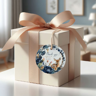 Cute Woodland Deer Blue Flowers Leaves Favour Tags
