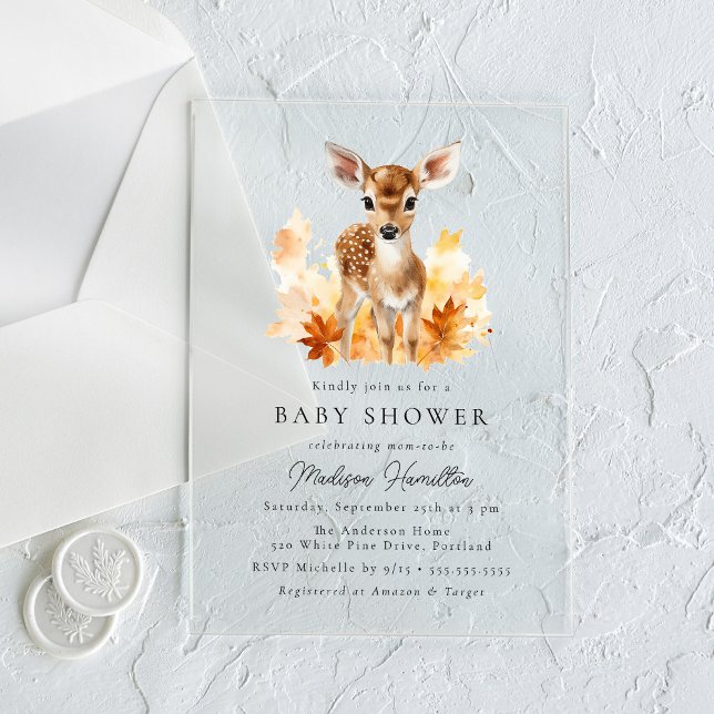 Cute Woodland Deer Fall Baby Shower Acrylic Invitations (Creator Uploaded)