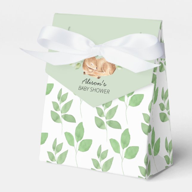 Cute Woodland Deer Floral Greenery Baby Shower  Favour Box (Front Side)