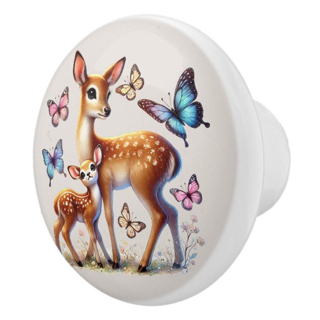 Cute woodland deer lovers Ceramic  Knob (Right)