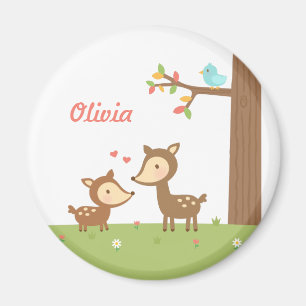 Cute Woodland Deer Mother and Child Name Magnet