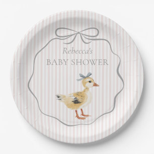 Cute Woodland Duckling Watercolor Girl Baby Shower Paper Plate