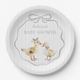 Cute Woodland Ducklings Watercolor Boy Baby Shower Paper Plate