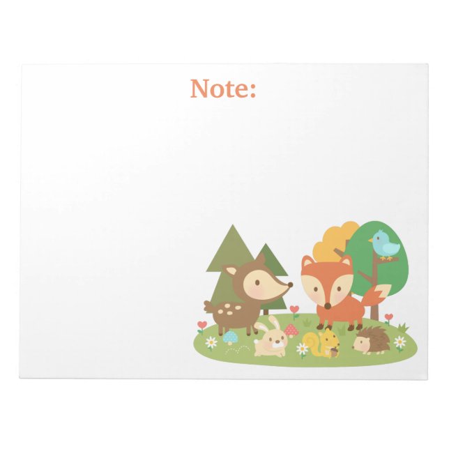 Cute Woodland Forest Animal For Kids Notepad (Front)