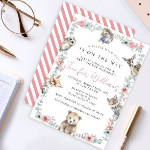 Cute woodland forest animals baby girl shower invitation