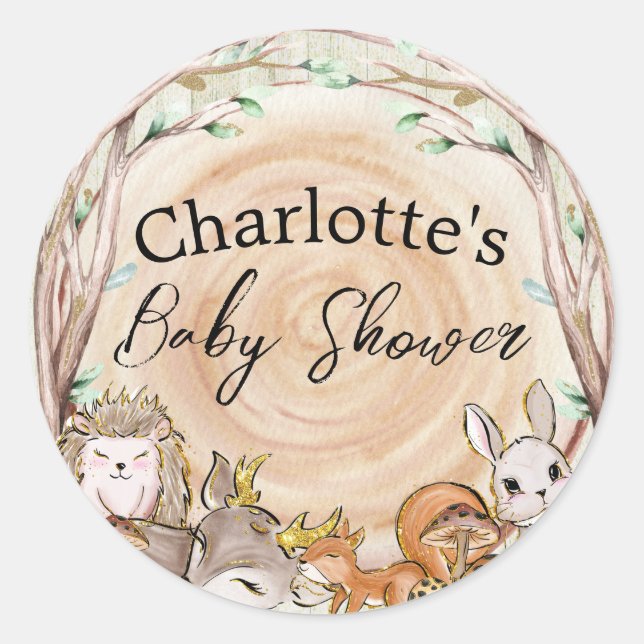 Cute Woodland Forest Animals Baby Shower Classic Round Sticker (Front)