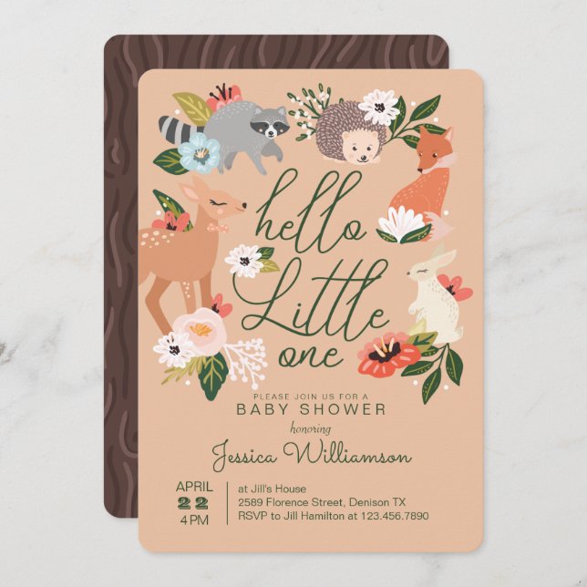 Cute Woodland Forest Animals Baby Shower Invitation (Front/Back)