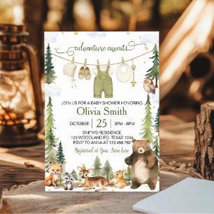 Cute Woodland Forest Animals Baby Shower Invitation