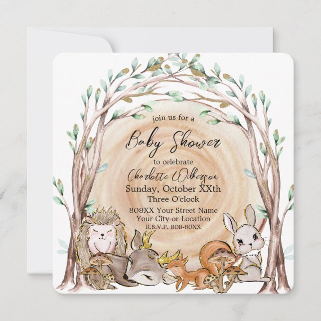 Cute Woodland Forest Animals Baby Shower Invitation (Front)