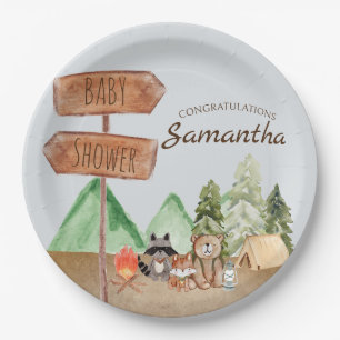 Cute Woodland Forest Animals Camping Baby Shower Paper Plate