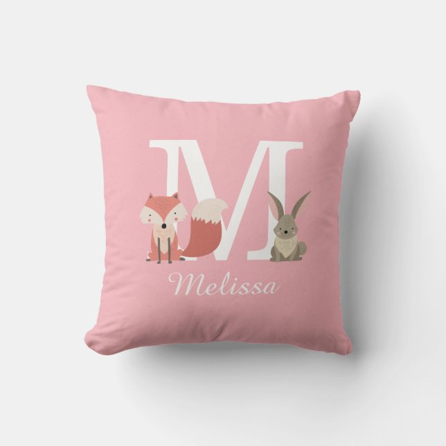 Cute Woodland Forest Animals Monogram Initial Cushion (Front)