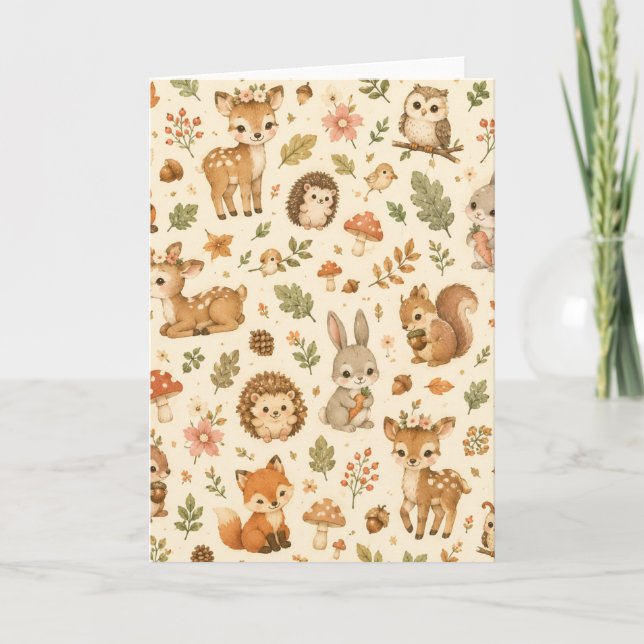 Cute Woodland Forest Animals Watercolor Pattern  Card (Front)