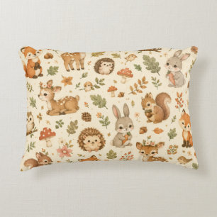 Cute Woodland Forest Animals Watercolor Pattern Decorative Cushion