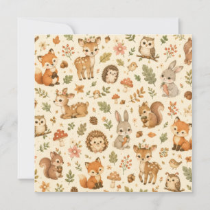 Cute Woodland Forest Animals Watercolor Pattern Holiday Card