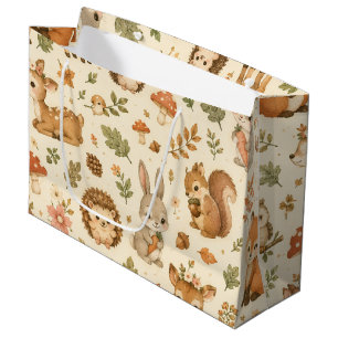 Cute Woodland Forest Animals Watercolor Pattern Large Gift Bag