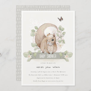 Cute Woodland Forest Floral Squirrel Baby Shower Invitation