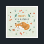 Cute Woodland Forest Fox Kids Birthday Napkin<br><div class="desc">This cute girls Birthday napkin design features a unique sleeping fox design with fall leaves and flowers. The napkin provides areas for you to add your a name and age in a minimalist script. Perfect for any fox lover's birthday, great for a 4th birthday, but fully customisable to cater to...</div>