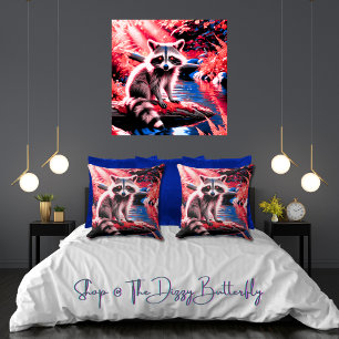 Cute Woodland Forest Racoon Red Sparkle Nature Cushion