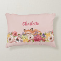 Cute Woodland Fox Asleep on Flowers Pink Name