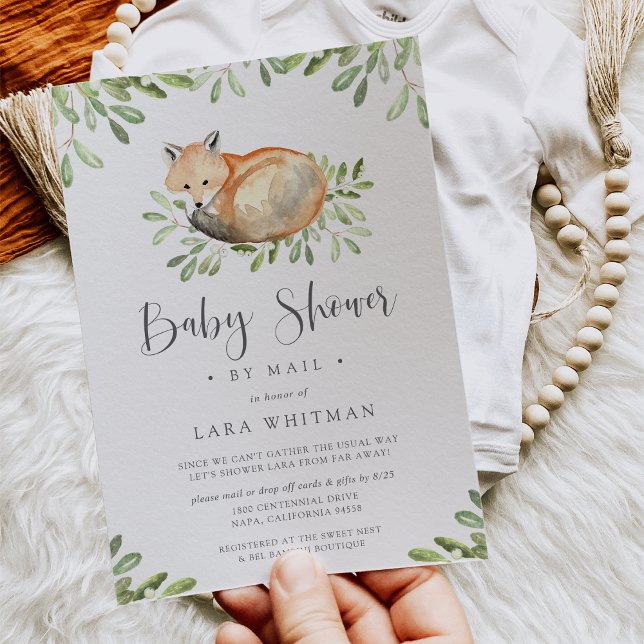 Cute Woodland Fox Baby Shower by Mail Invitation (Creator Uploaded)