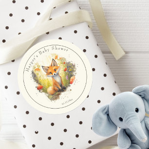 Cute Woodland Fox Baby Shower Favour  Classic Round Sticker