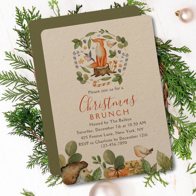 Cute Woodland Fox Christmas Brunch Watercolor Invitation (Creator Uploaded)