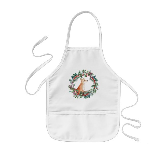 Cute Woodland Fox Christmas Kids Apron (Front)