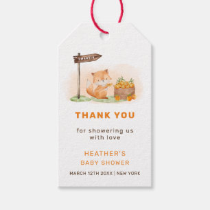 Cute Woodland Fox Citrus Orange Farm Baby Shower Gift Tags