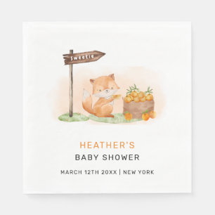 Cute Woodland Fox Citrus Orange Farm Baby Shower Napkin