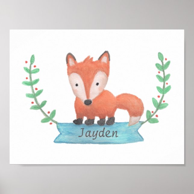 Cute Woodland Fox Drawing Baby Nursery Room Decor (Front)