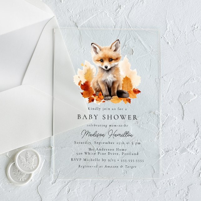 Cute Woodland Fox Fall Baby Shower Acrylic Invitations (Creator Uploaded)