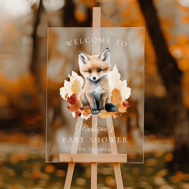 Cute Woodland Fox Fall Baby Shower Welcome Acrylic Sign (Creator Uploaded)